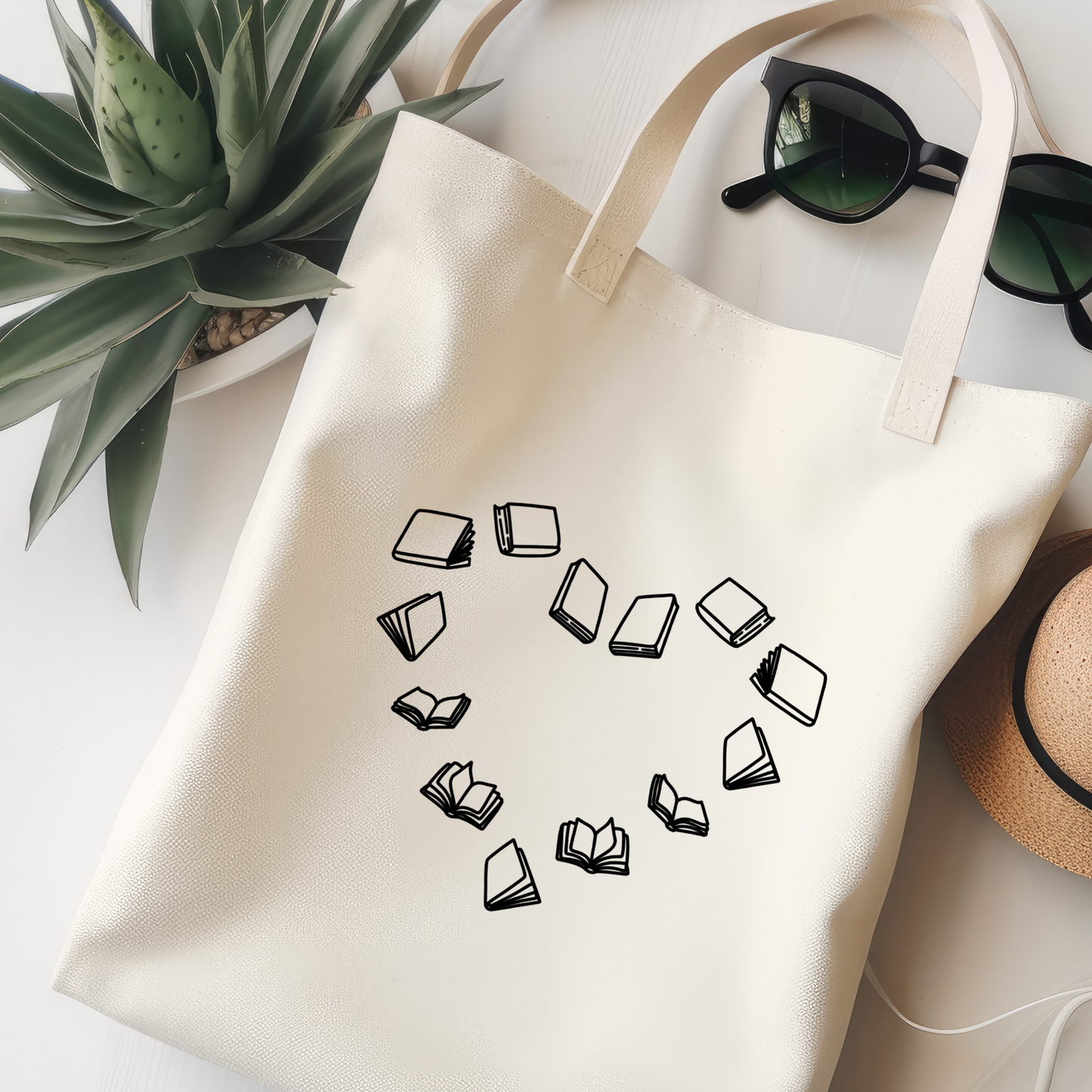 Bücher Herz Jutebeutel BW